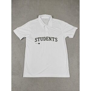 Students Polo Shirt Mens Medium White Graphic Logo Polyester Casual Athletic New